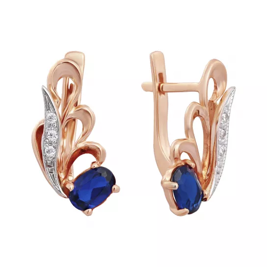 Золотые серьги 585, женские, с корундом и фианитом