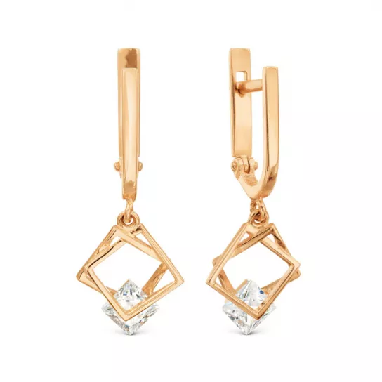 Золотые серьги 585, женские, с фианитом