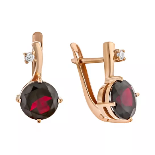 Золотые серьги 585, женские, с фианитом и гранатом