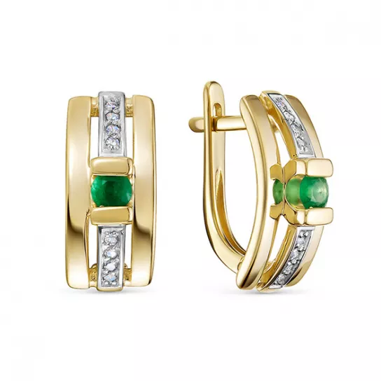 Золотые серьги 585, женские, с изумрудом и бриллиантом