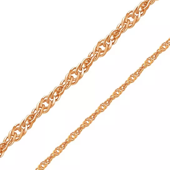 Золотая цепочка 585 на шею, плетение сингапур пустотелый, длина 45 см, цвет красное золото