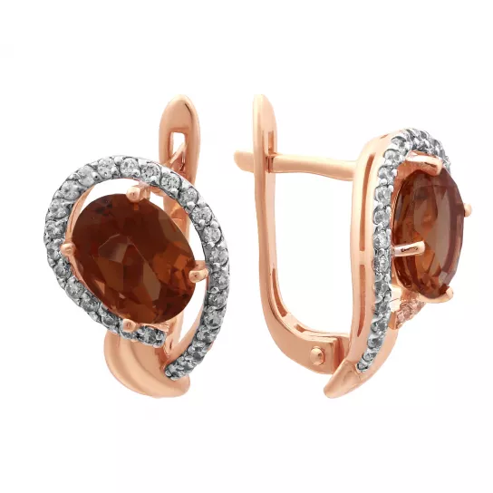 Золотые серьги 585, женские, с султанитом и фианитом