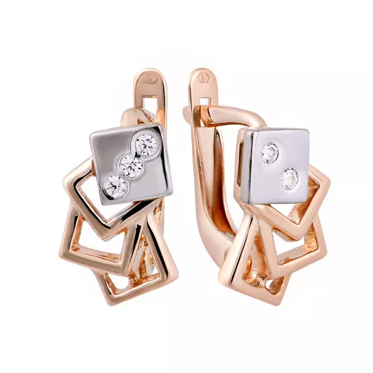 Золотые серьги 585, женские, с фианитом