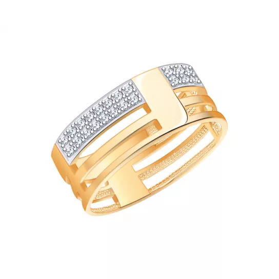 Золотое кольцо 585, женское, с фианитом, размер 18.5