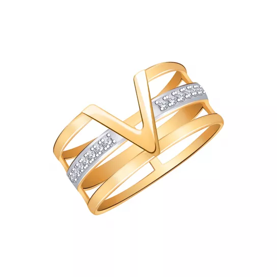 Золотое кольцо 585, женское, с фианитом, размер 19