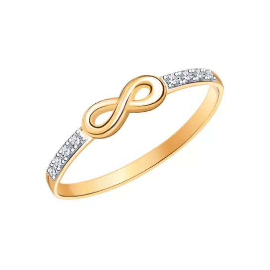 Золотое кольцо 585, женское, с фианитом, размер 17.5