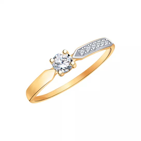 Золотое кольцо 585, женское, с фианитом, размер 15.5