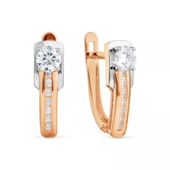 Золотые серьги 585, женские, с фианитом