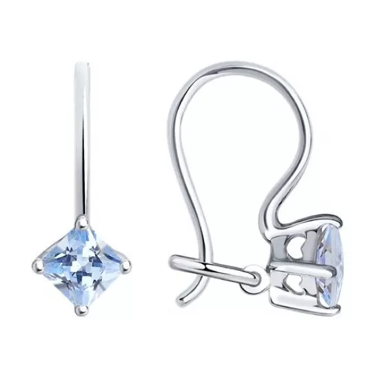 Серьги детские с фианитом из серебра