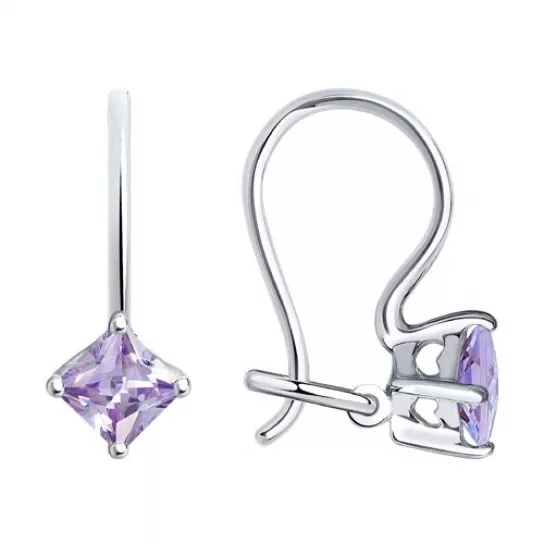 Серьги детские с фианитом из серебра