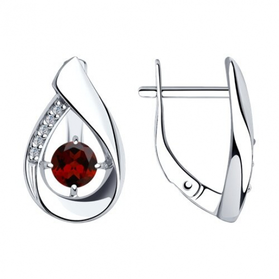 Серебряные серьги 925, женские, с гранатом