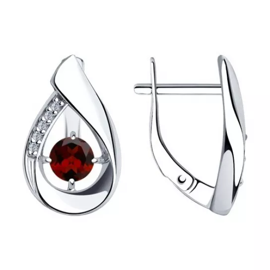 Серебряные серьги 925, женские, с гранатом