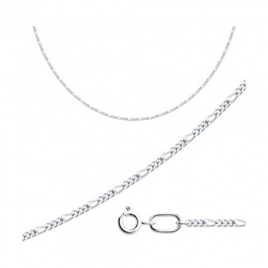 Серебряная цепочка 925 на шею, плетение фигаро, длина 40 см, цвет белое серебро
