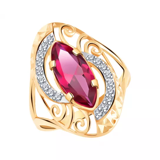 Золотое кольцо 585, женское, с фианитом, размер 20.5