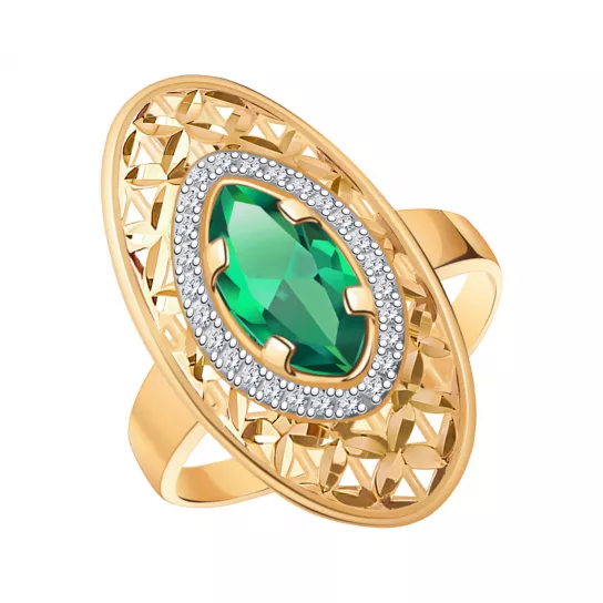 Золотое кольцо 585, женское, с фианитом, размер 18