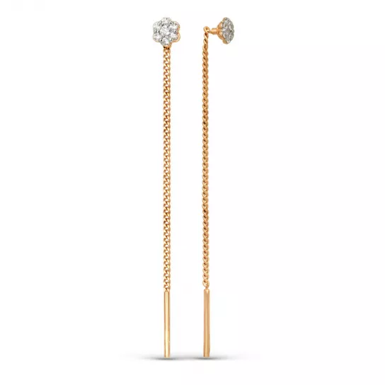 Серьги-продевки с фианитом из золота