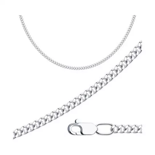 Серебряная цепочка 925 на шею, плетение панцирное, длина 60 см, цвет белое серебро