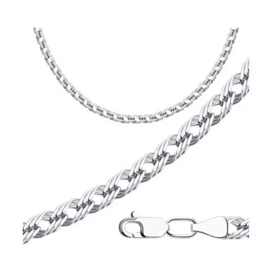 Серебряная цепочка 925 на шею, плетение тройной ромб, длина 55 см, цвет белое серебро