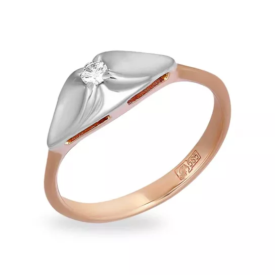 Золотое кольцо 585, женское, с бриллиантом, размер 16.5