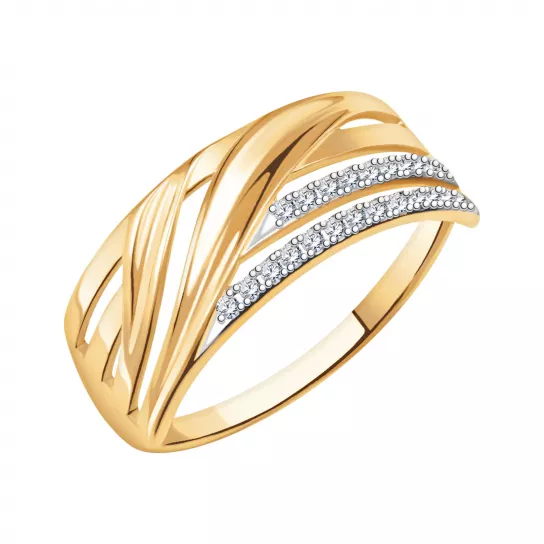 Золотое кольцо 585, женское, с фианитом, размер 19