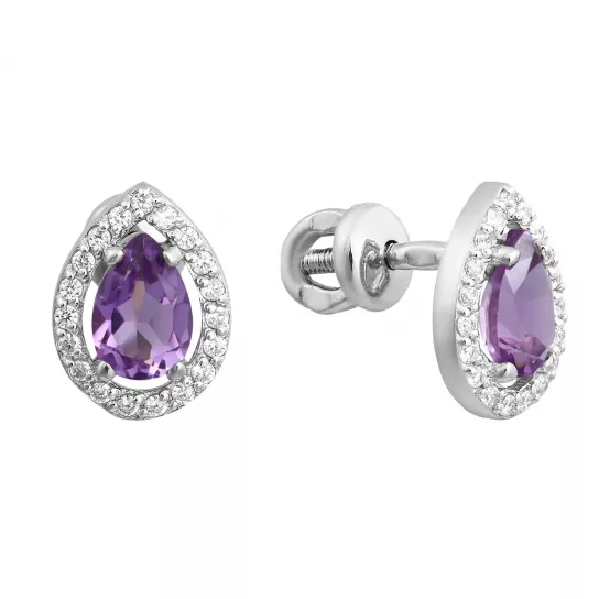 Серебряные серьги 925, женские, с аметистом и фианитом