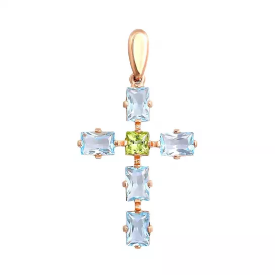 Золотая подвеска 585, женская, с топазом и хризолитом