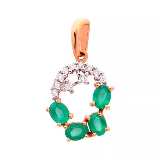 Золотая подвеска 585, женская, с бриллиантом и изумрудом
