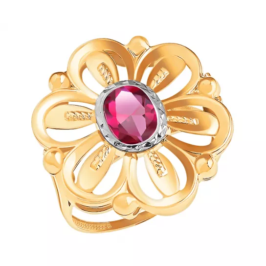 Золотое кольцо 585, женское, с фианитом, размер 19