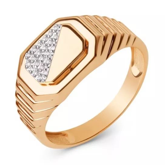 Кольцо-печатка с фианитом из золота