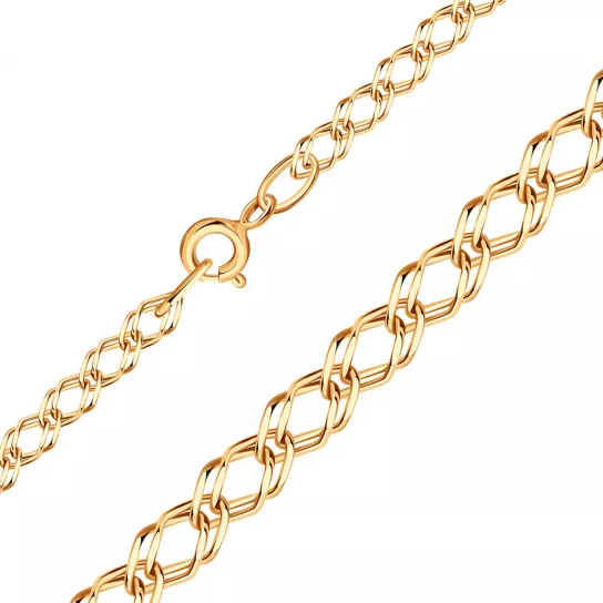 Золотая цепочка 585 на шею, плетение двойной ромб, длина 40 см, цвет красное золото