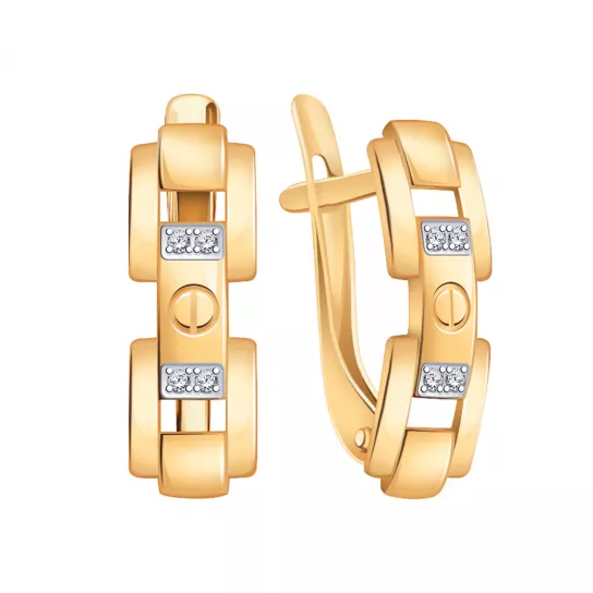 Золотые серьги 585, женские, с фианитом