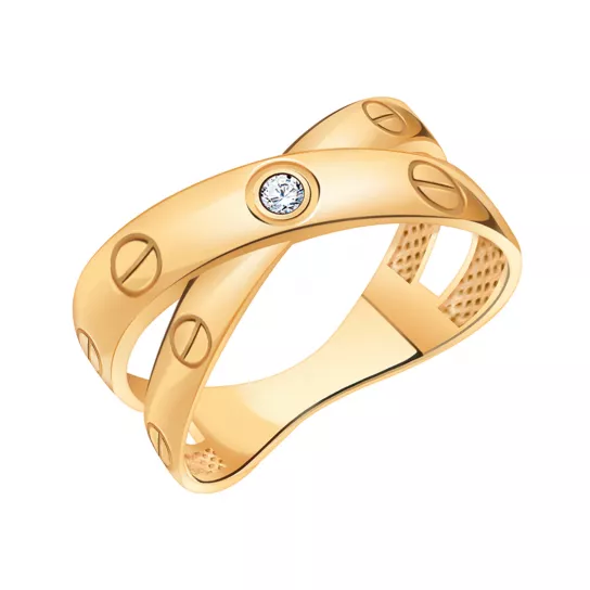 Золотое кольцо 585, женское, с фианитом, размер 20.5