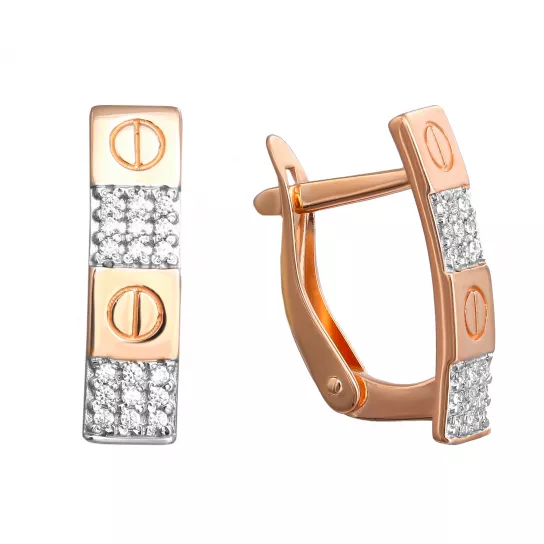 Золотые серьги 585, женские, с фианитом