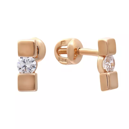 Пусеты с фианитом из золота