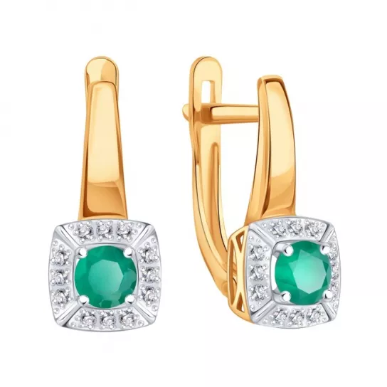 Золотые серьги 585, женские, с агатом и фианитом