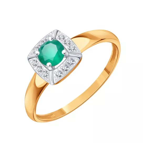 Золотое кольцо 585, женское, с фианитом и агатом, размер 17