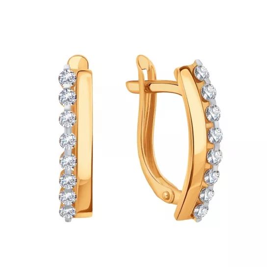 Золотые серьги 585, женские, с фианитом