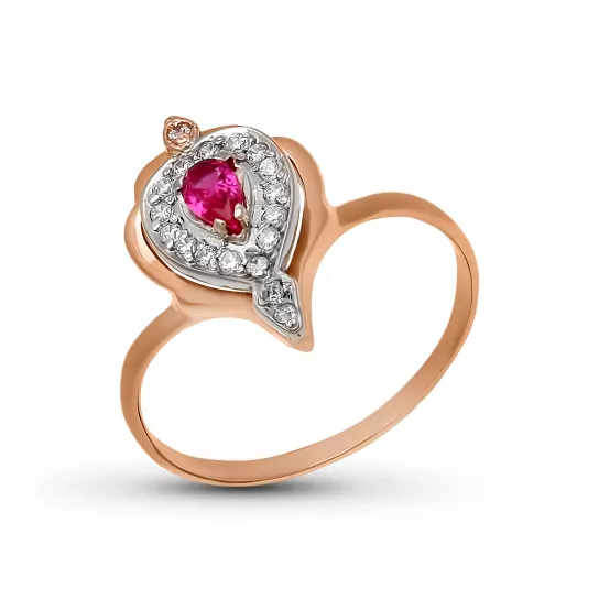 Золотое кольцо 585, женское, с корундом и фианитом, размер 18.5