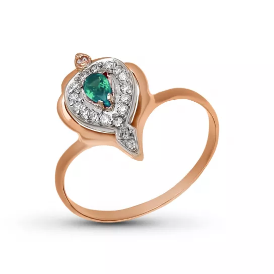 Золотое кольцо 585, женское, с изумрудом и фианитом, размер 18