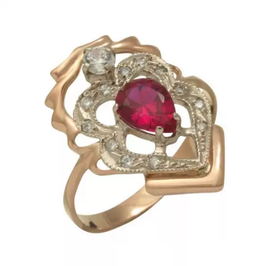 Золотое кольцо 585, женское, с корундом и фианитом, размер 19