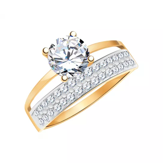 Золотое кольцо 585, женское, с фианитом, размер 20.5