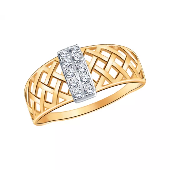 Золотое кольцо 585, женское, с фианитом, размер 18.5