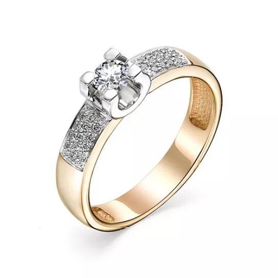 Золотое кольцо 585, женское, с бриллиантом, размер 17.5