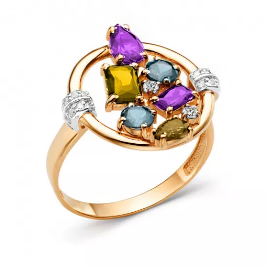 Золотое кольцо 585, женское, с аметистом и топазом, размер 18