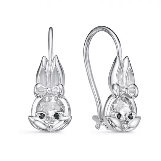 Серьги детские с фианитом из серебра