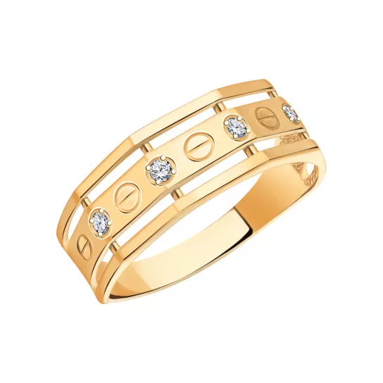 Золотое кольцо 585, женское, с фианитом, размер 19.5