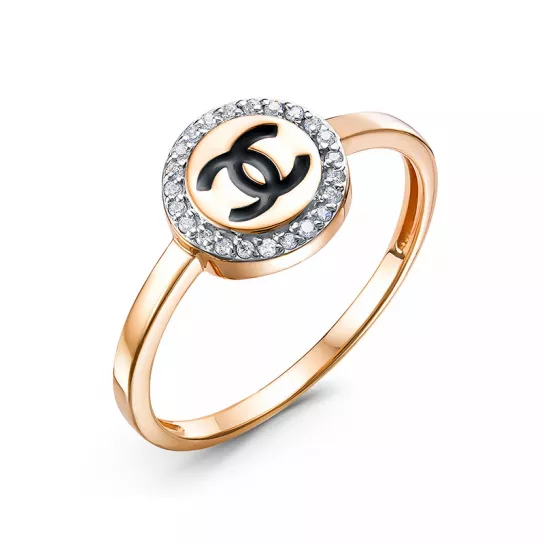 Золотое кольцо 585, женское, с фианитом и эмалью, размер 17