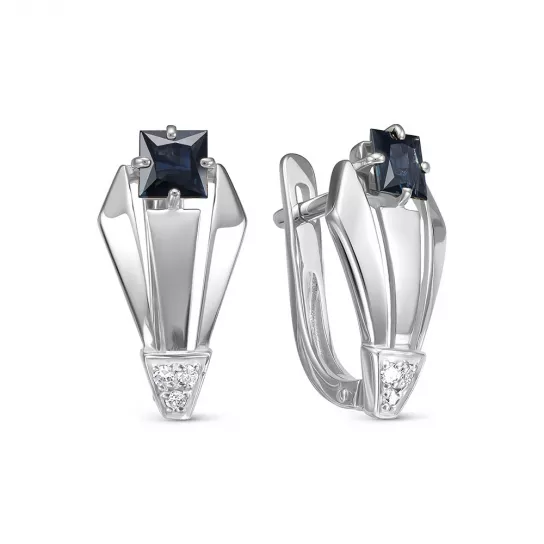 Золотые серьги 585, женские, с бриллиантом и сапфиром