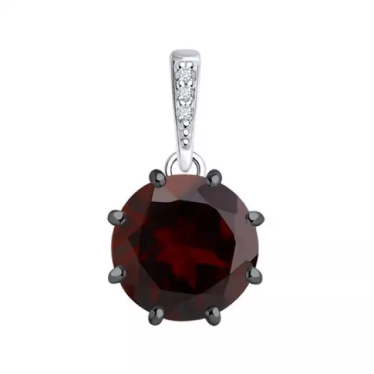 Серебряная подвеска 925, женская, с гранатом и фианитом