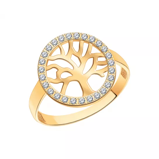 Золотое кольцо 585, женское, с фианитом, размер 16